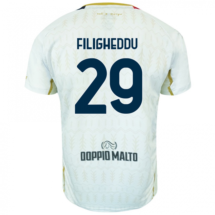 Gyermek Daniele Filigheddu #29 Fehér Idegenbeli Jersey 2024/25 Mez Póló Ing