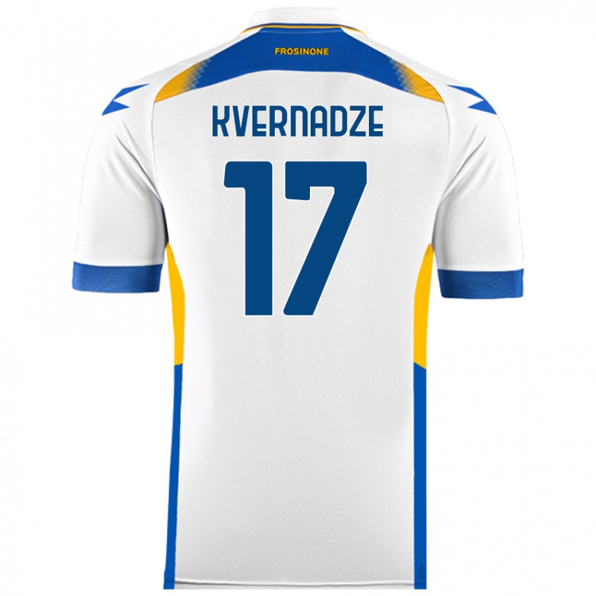 Gyermek Giorgi Kvernadze #17 Fehér Idegenbeli Jersey 2024/25 Mez Póló Ing