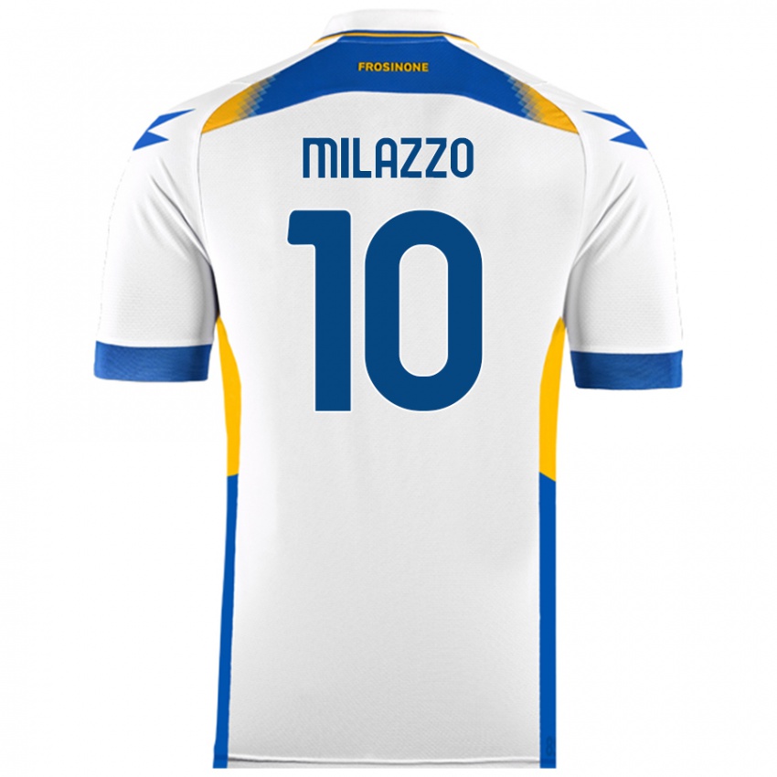 Gyermek Simone Milazzo #10 Fehér Idegenbeli Jersey 2024/25 Mez Póló Ing