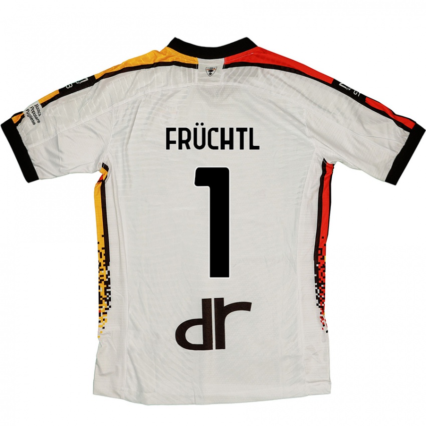 Gyermek Christian Früchtl #1 Fehér Fekete Idegenbeli Jersey 2024/25 Mez Póló Ing