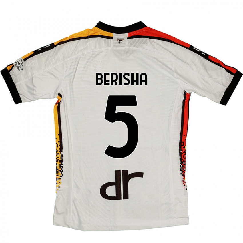 Gyermek Medon Berisha #5 Fehér Fekete Idegenbeli Jersey 2024/25 Mez Póló Ing