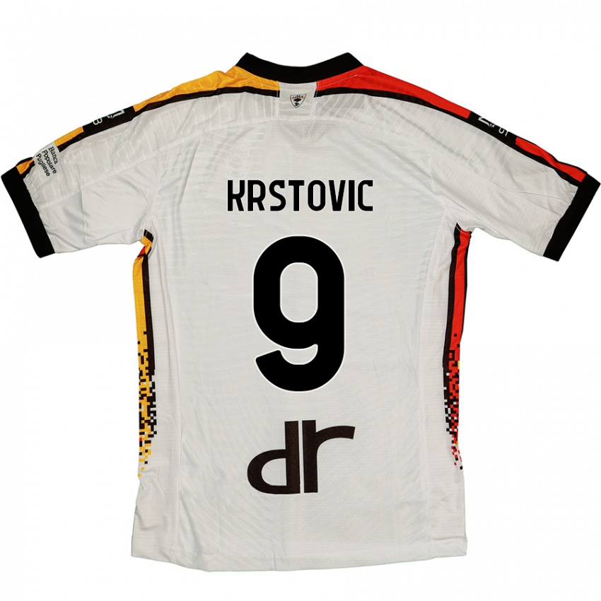 Gyermek Nikola Krstovic #9 Fehér Fekete Idegenbeli Jersey 2024/25 Mez Póló Ing