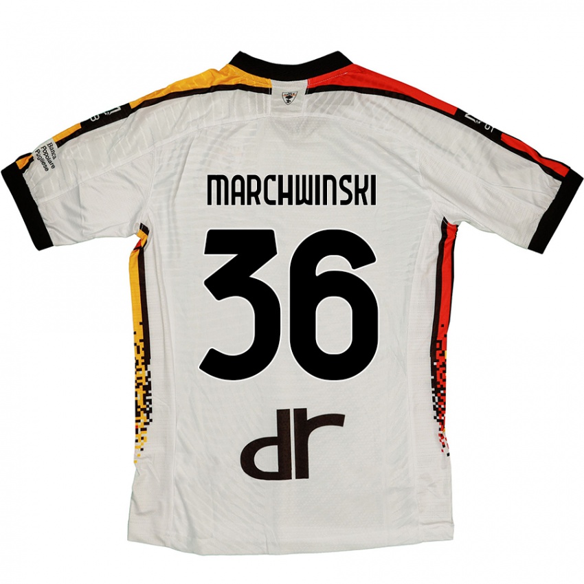 Gyermek Filip Marchwinski #36 Fehér Fekete Idegenbeli Jersey 2024/25 Mez Póló Ing