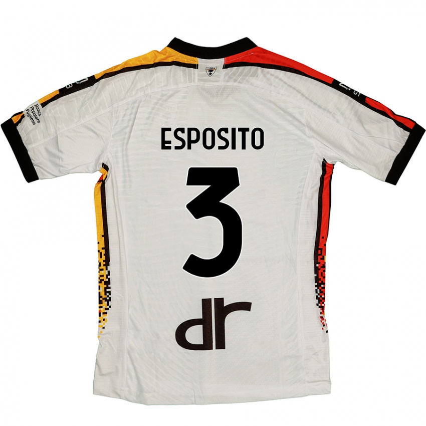 Gyermek Sebastian Esposito #3 Fehér Fekete Idegenbeli Jersey 2024/25 Mez Póló Ing