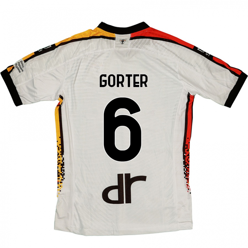 Gyermek Olaf Gorter #6 Fehér Fekete Idegenbeli Jersey 2024/25 Mez Póló Ing