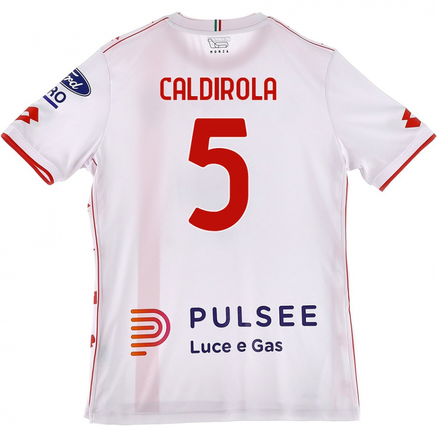 Gyermek Luca Caldirola #5 Fehér Piros Idegenbeli Jersey 2024/25 Mez Póló Ing