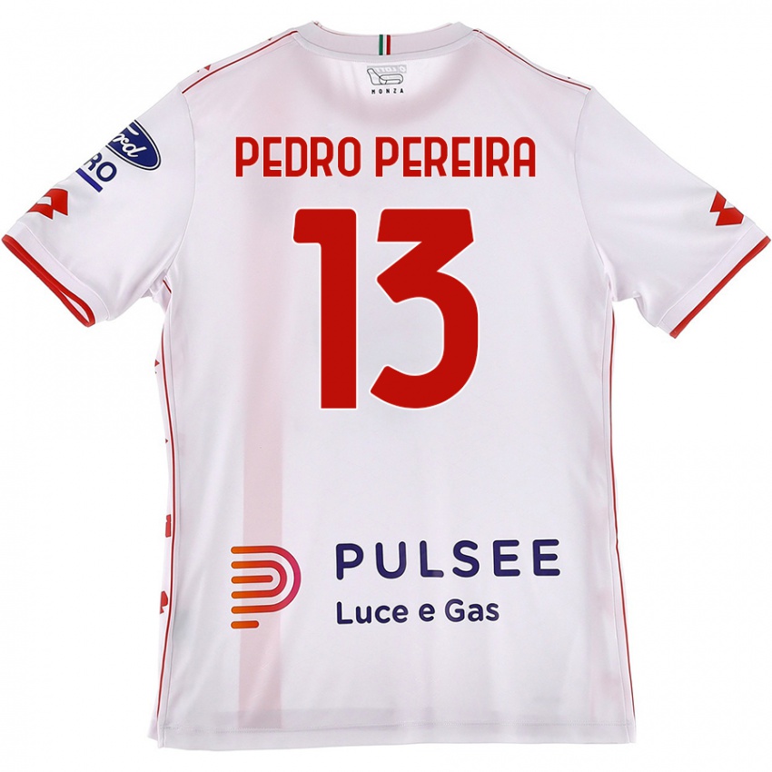 Gyermek Pedro Pereira #13 Fehér Piros Idegenbeli Jersey 2024/25 Mez Póló Ing