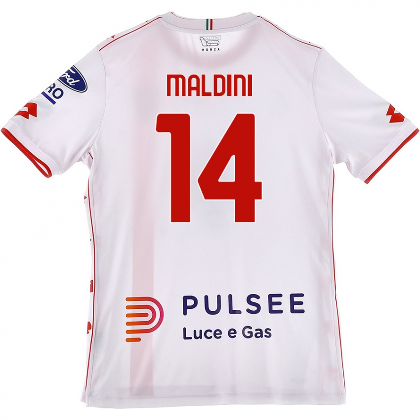 Gyermek Daniel Maldini #14 Fehér Piros Idegenbeli Jersey 2024/25 Mez Póló Ing