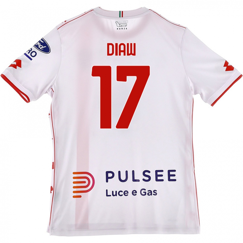 Gyermek Davide Diaw #17 Fehér Piros Idegenbeli Jersey 2024/25 Mez Póló Ing