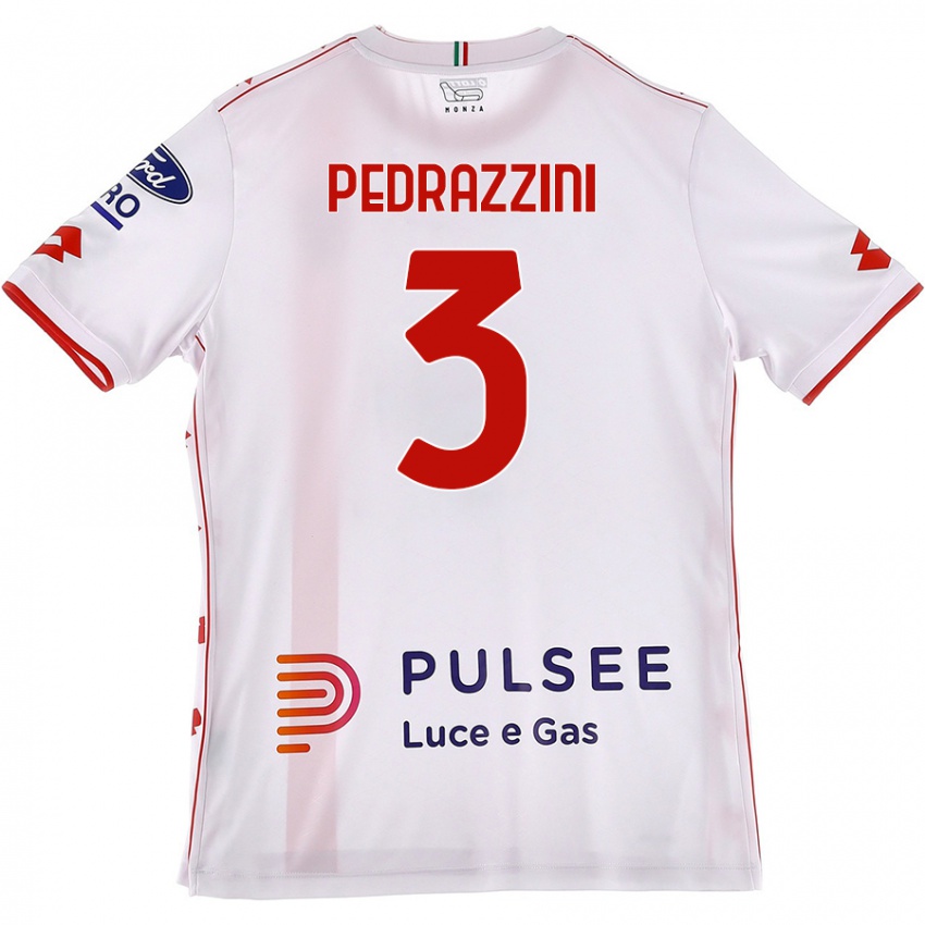 Gyermek Carlo Pedrazzini #3 Fehér Piros Idegenbeli Jersey 2024/25 Mez Póló Ing