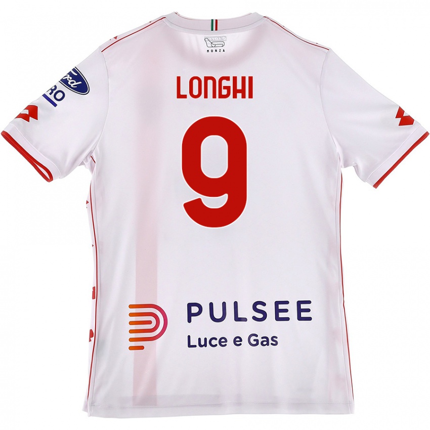 Gyermek Jordan Longhi #9 Fehér Piros Idegenbeli Jersey 2024/25 Mez Póló Ing