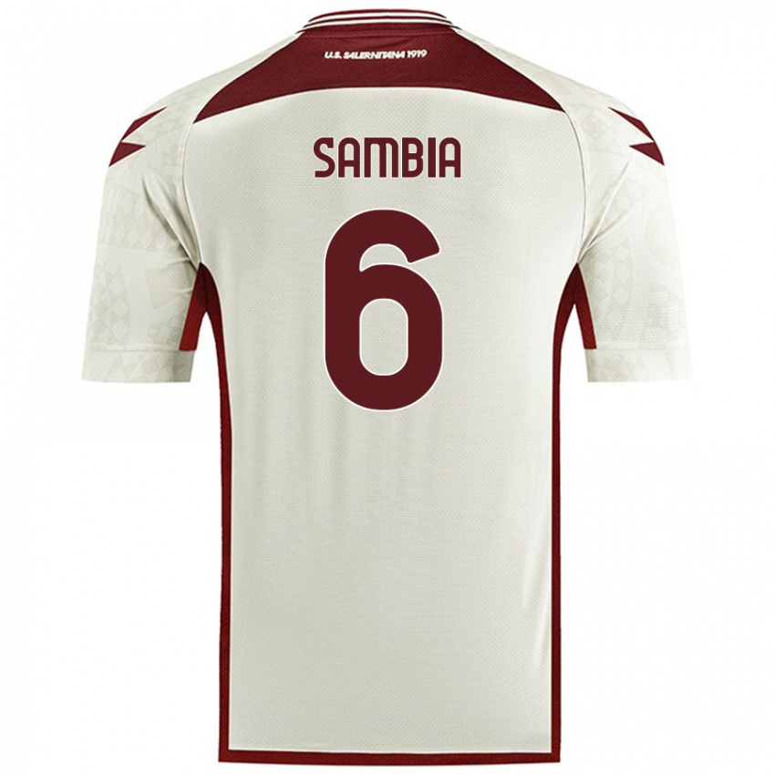 Gyermek Junior Sambia #6 Krém Színű Idegenbeli Jersey 2024/25 Mez Póló Ing