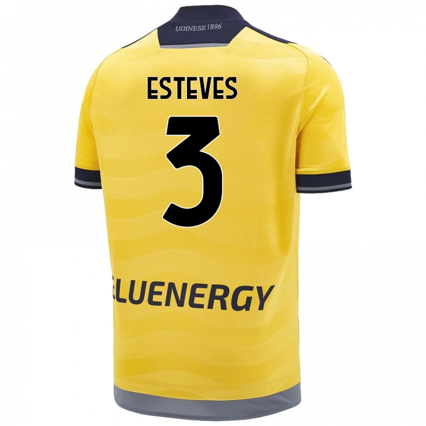 Gyermek Gonçalo Esteves #3 Aranysárga Idegenbeli Jersey 2024/25 Mez Póló Ing