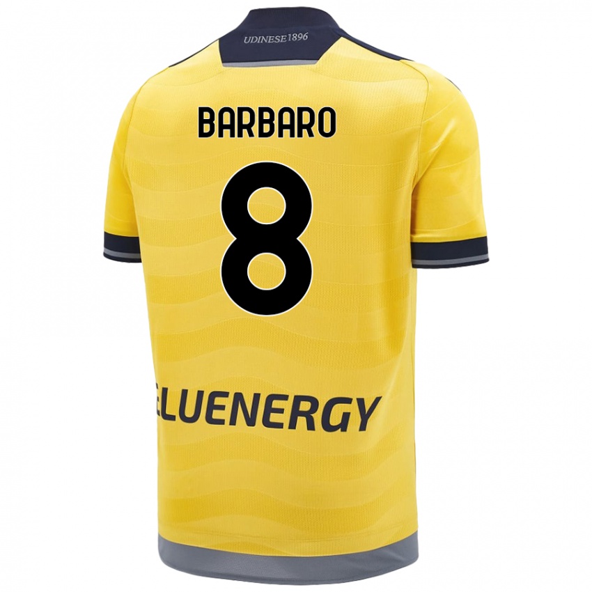 Gyermek Elia Barbaro #8 Aranysárga Idegenbeli Jersey 2024/25 Mez Póló Ing