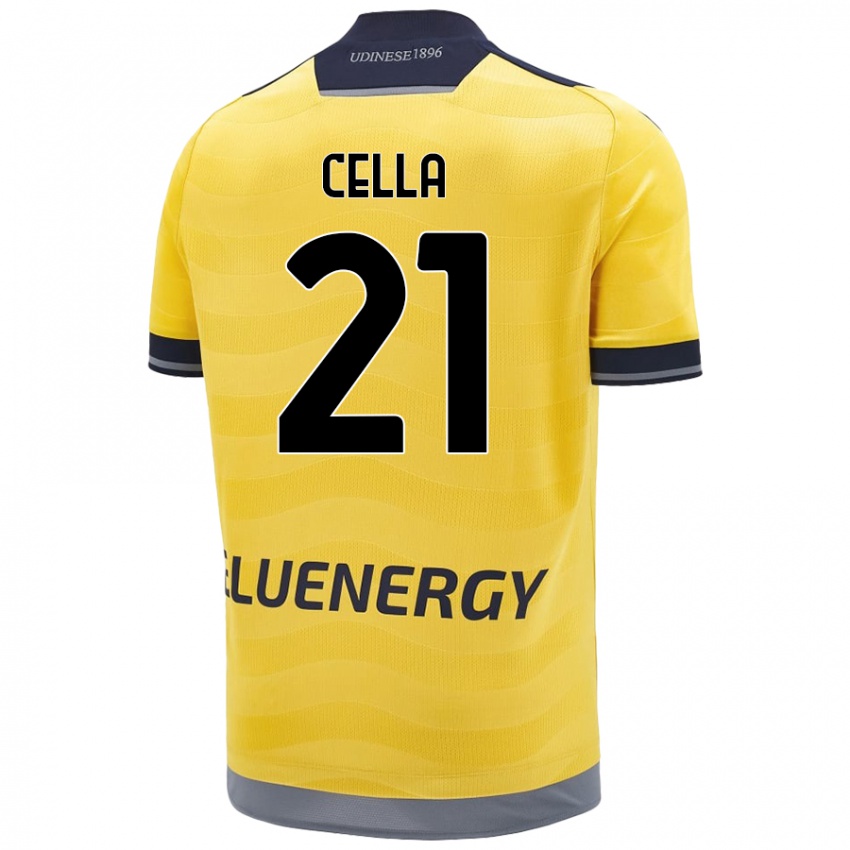 Gyermek Leonardo Cella #21 Aranysárga Idegenbeli Jersey 2024/25 Mez Póló Ing