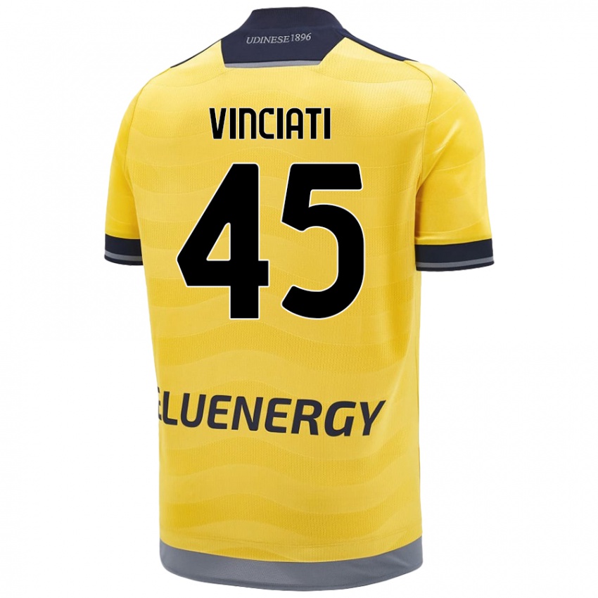 Gyermek Giulio Vinciati #45 Aranysárga Idegenbeli Jersey 2024/25 Mez Póló Ing