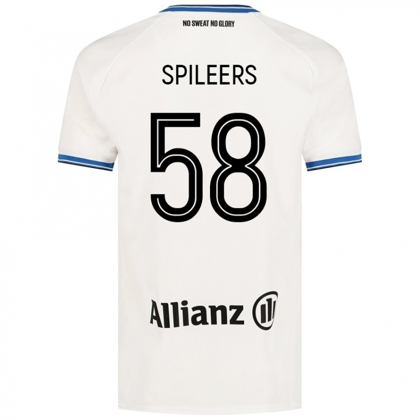 Gyermek Jorne Spileers #58 Fehér Idegenbeli Jersey 2024/25 Mez Póló Ing