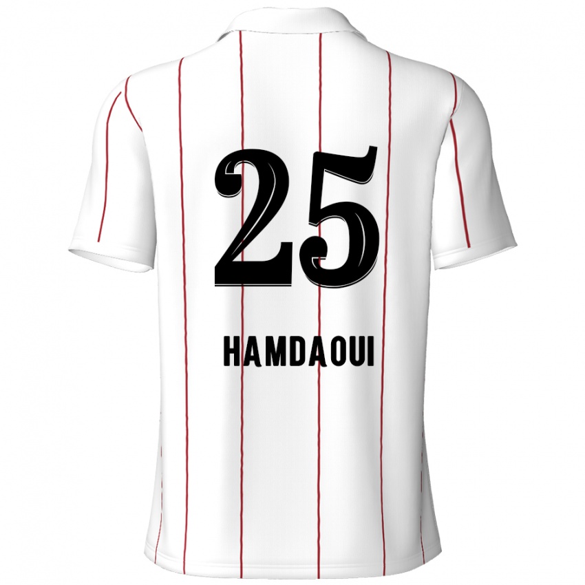 Gyermek Youssef Hamdaoui #25 Fehér Fekete Idegenbeli Jersey 2024/25 Mez Póló Ing