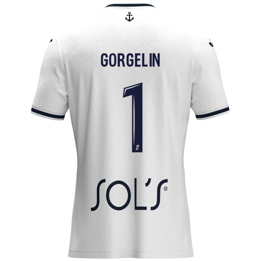 Gyermek Mathieu Gorgelin #1 Fehér Sötétkék Idegenbeli Jersey 2024/25 Mez Póló Ing