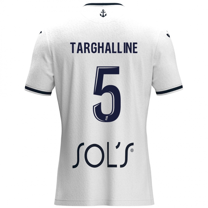 Gyermek Oussama Targhalline #5 Fehér Sötétkék Idegenbeli Jersey 2024/25 Mez Póló Ing