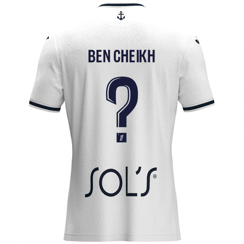 Gyermek Ayman Ben Cheikh #0 Fehér Sötétkék Idegenbeli Jersey 2024/25 Mez Póló Ing