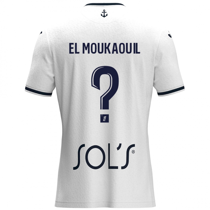 Gyermek Mohamed El Moukaouil #0 Fehér Sötétkék Idegenbeli Jersey 2024/25 Mez Póló Ing