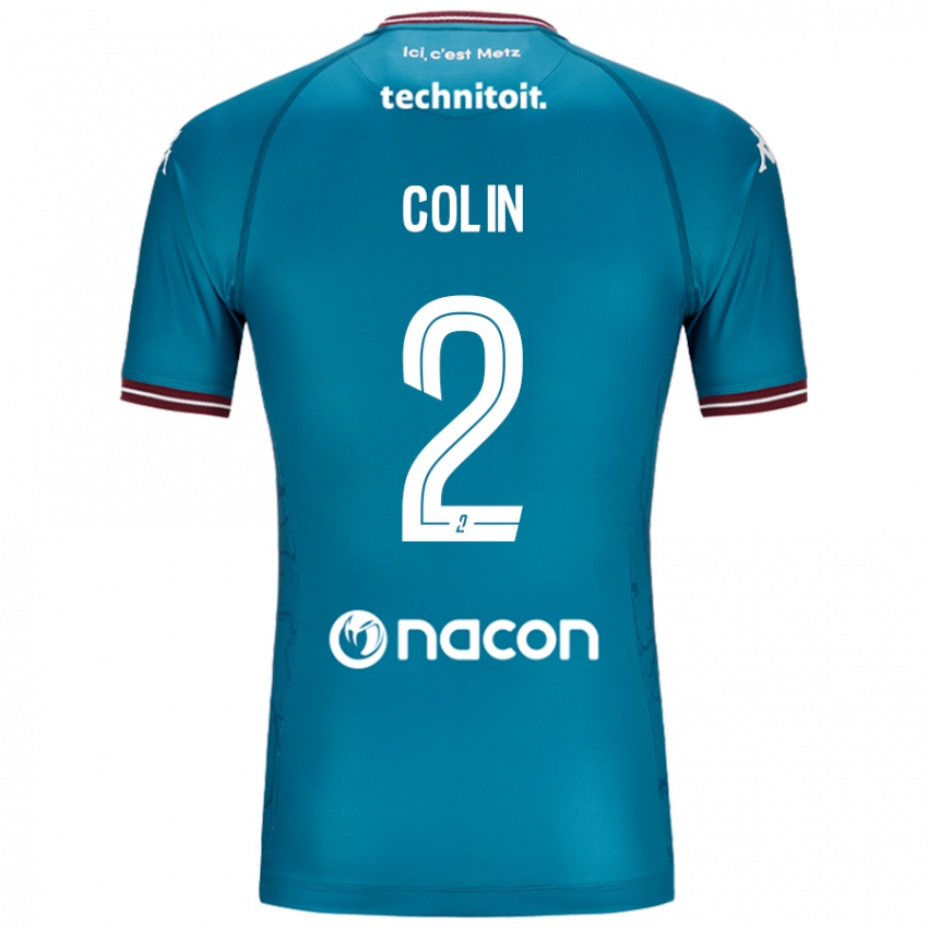 Gyermek Maxime Colin #2 Bleu Benzin Idegenbeli Jersey 2024/25 Mez Póló Ing