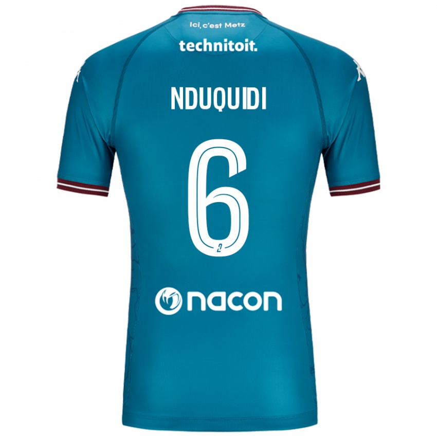 Gyermek Joseph Nduquidi #6 Bleu Benzin Idegenbeli Jersey 2024/25 Mez Póló Ing