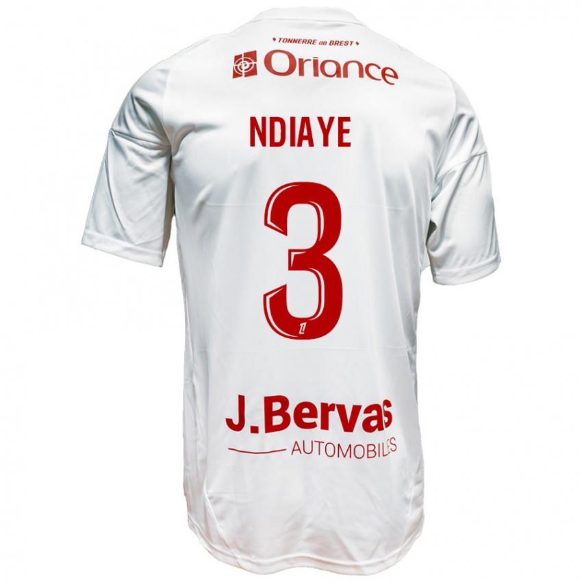 Gyermek Abdoulaye Ndiaye #3 Fehér Piros Idegenbeli Jersey 2024/25 Mez Póló Ing