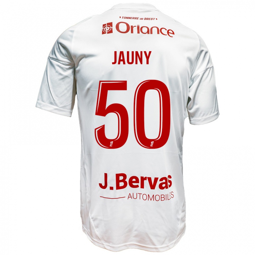 Gyermek Noah Jauny #50 Fehér Piros Idegenbeli Jersey 2024/25 Mez Póló Ing