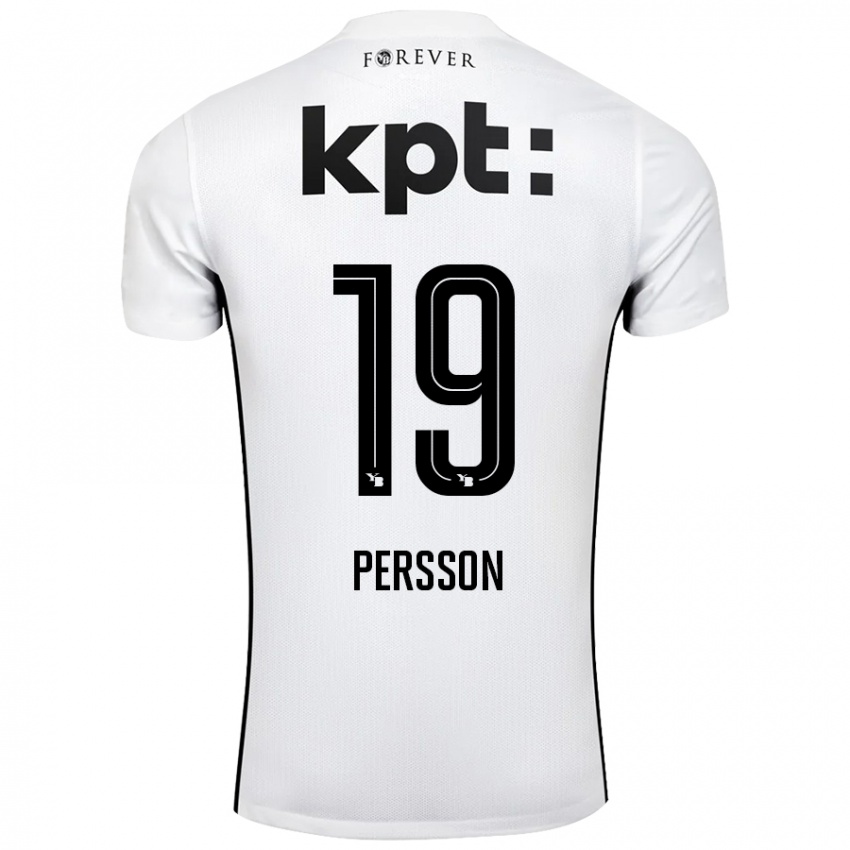 Gyermek Noah Persson #19 Fehér Fekete Idegenbeli Jersey 2024/25 Mez Póló Ing