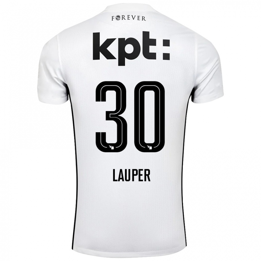 Gyermek Sandro Lauper #30 Fehér Fekete Idegenbeli Jersey 2024/25 Mez Póló Ing