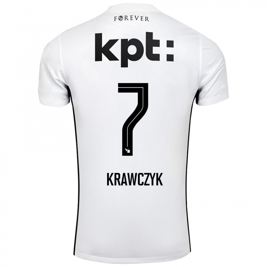 Gyermek Caroline Krawczyk #7 Fehér Fekete Idegenbeli Jersey 2024/25 Mez Póló Ing