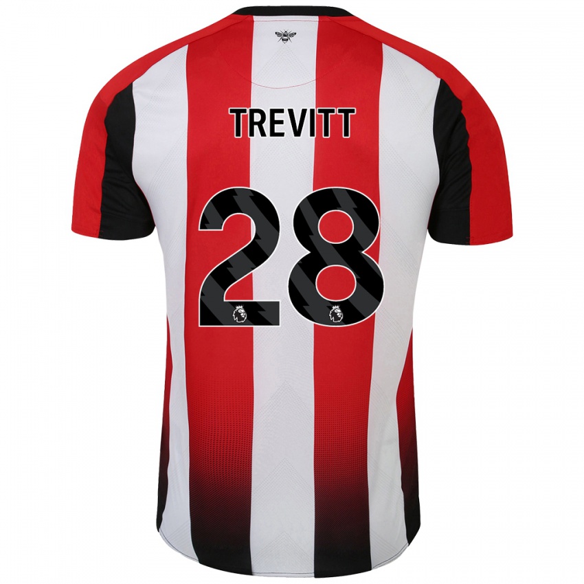 Férfi Ryan Trevitt #28 Piros Fehér Hazai Jersey 2024/25 Mez Póló Ing