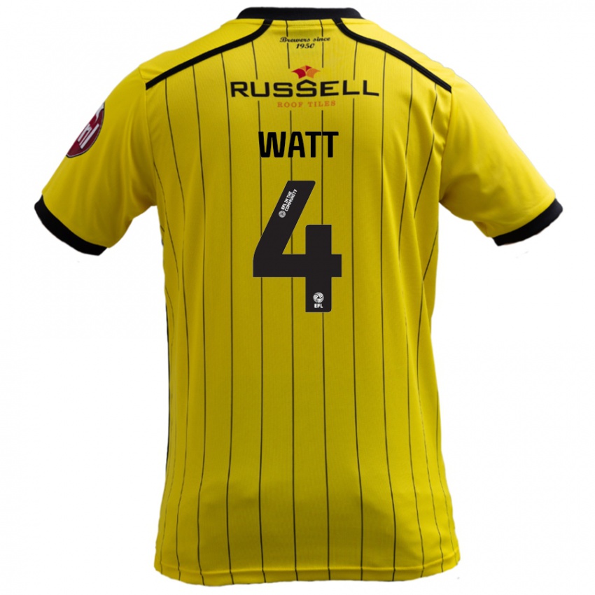 Férfi Elliot Watt #4 Sárga Hazai Jersey 2024/25 Mez Póló Ing