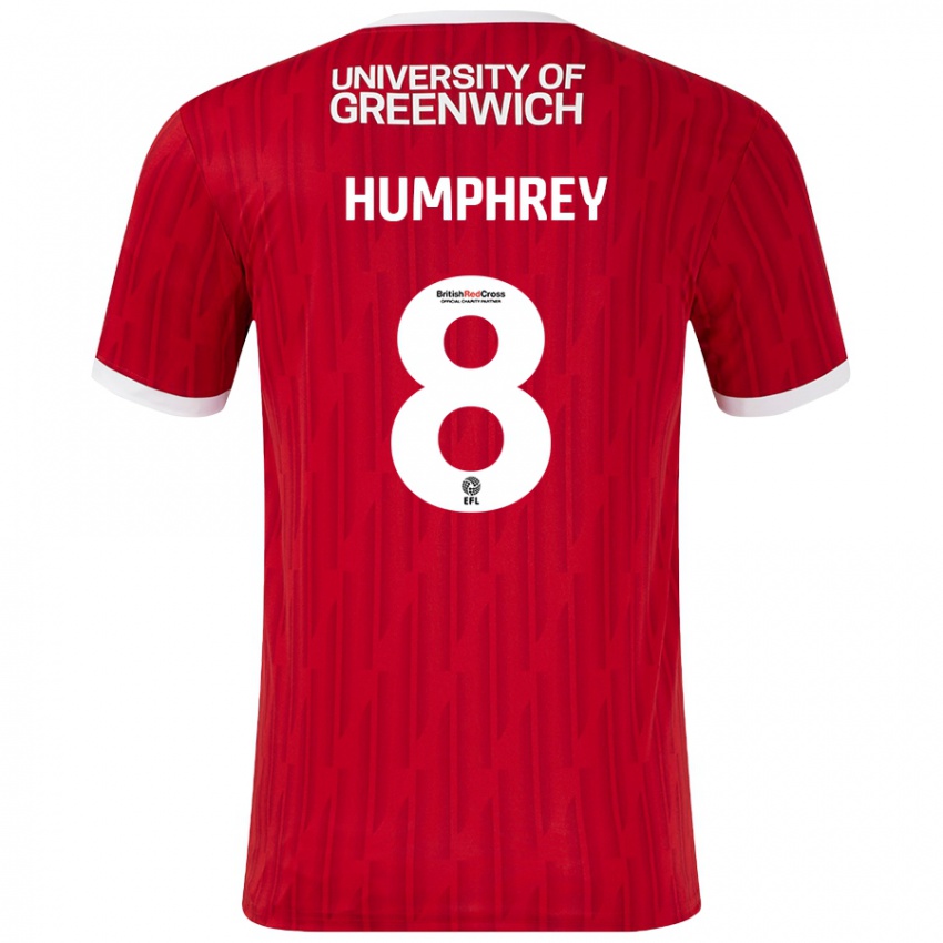 Férfi Carla Humphrey #8 Piros Fehér Hazai Jersey 2024/25 Mez Póló Ing