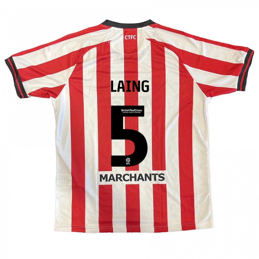 Férfi Levi Laing #5 Piros Fehér Hazai Jersey 2024/25 Mez Póló Ing