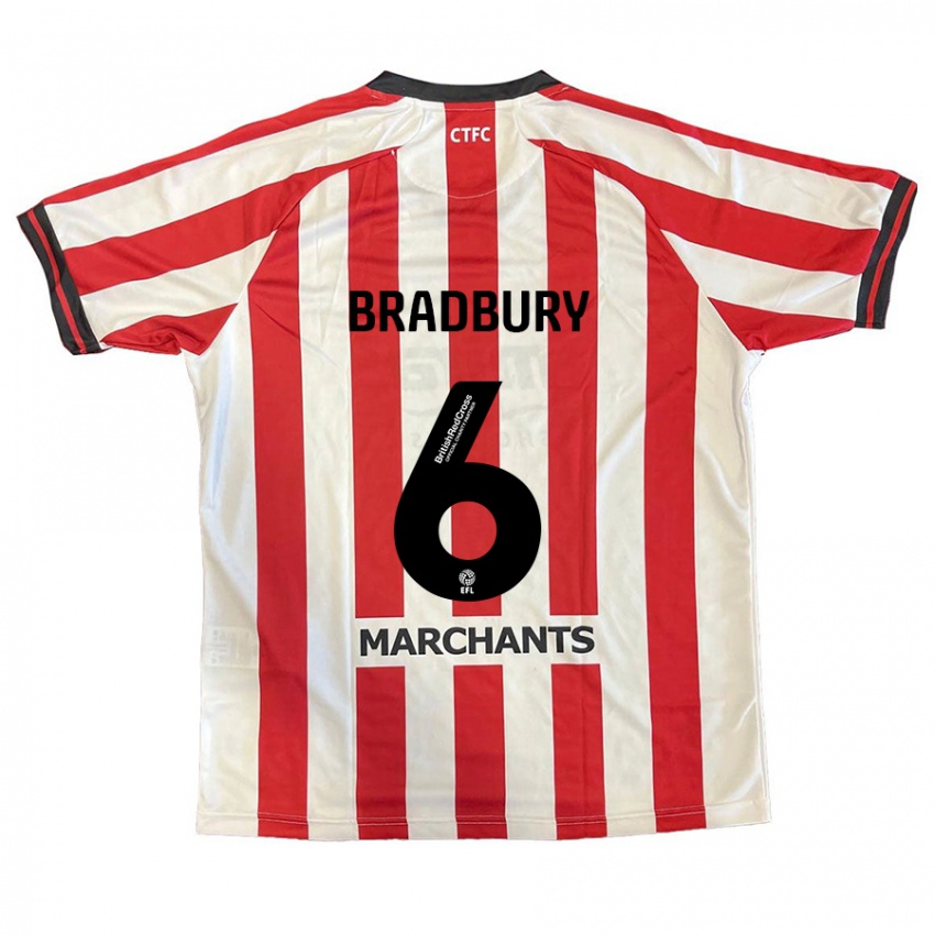 Férfi Tom Bradbury #6 Piros Fehér Hazai Jersey 2024/25 Mez Póló Ing