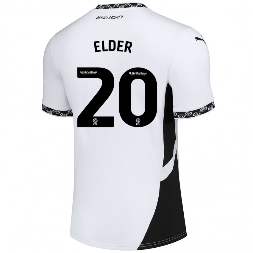 Férfi Callum Elder #20 Fehér Fekete Hazai Jersey 2024/25 Mez Póló Ing