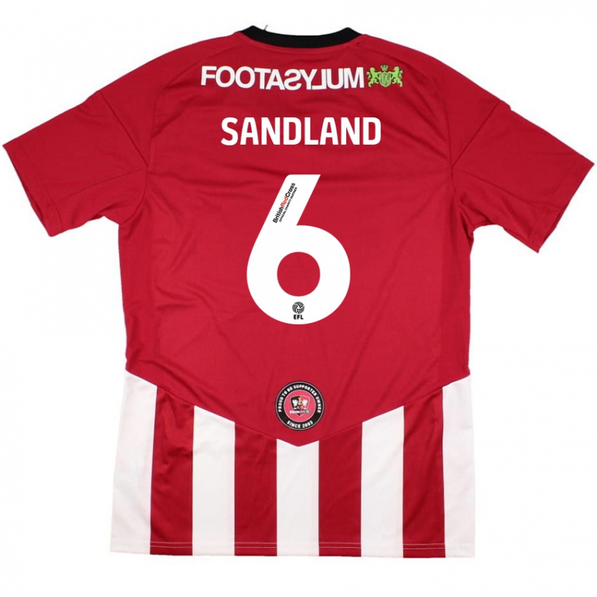 Férfi Jess Sandland #6 Piros Fehér Hazai Jersey 2024/25 Mez Póló Ing