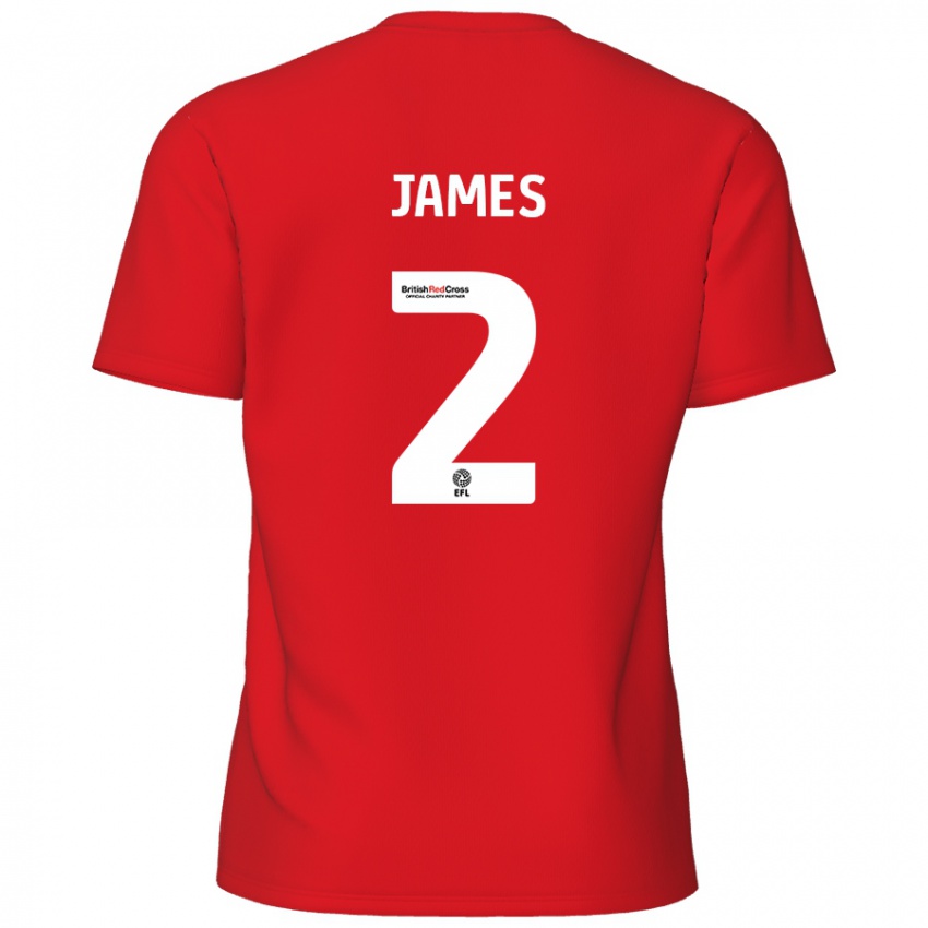 Férfi Tom James #2 Piros Hazai Jersey 2024/25 Mez Póló Ing