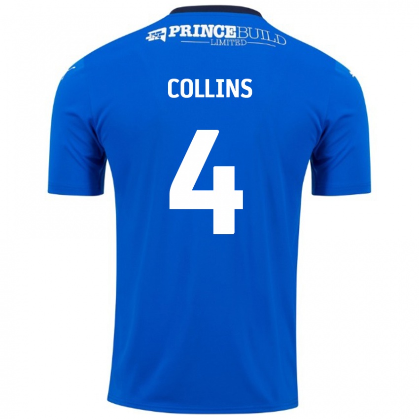 Férfi Archie Collins #4 Kék Fehér Hazai Jersey 2024/25 Mez Póló Ing