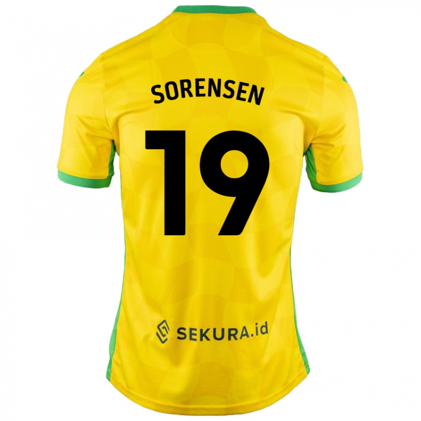 Férfi Jacob Lungi Sørensen #19 Sárga Zöld Hazai Jersey 2024/25 Mez Póló Ing