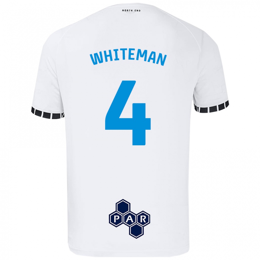 Férfi Ben Whiteman #4 Fehér Hazai Jersey 2024/25 Mez Póló Ing