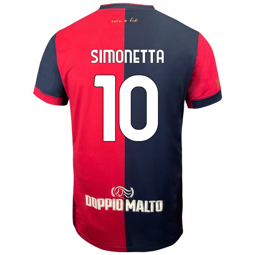 Férfi Jacopo Simonetta #10 Piros Sötétebb Kék Hazai Jersey 2024/25 Mez Póló Ing