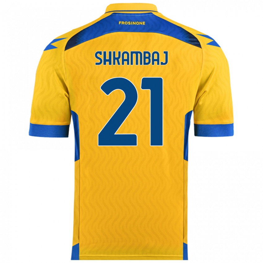 Férfi Ardit Shkambaj #21 Sárga Hazai Jersey 2024/25 Mez Póló Ing