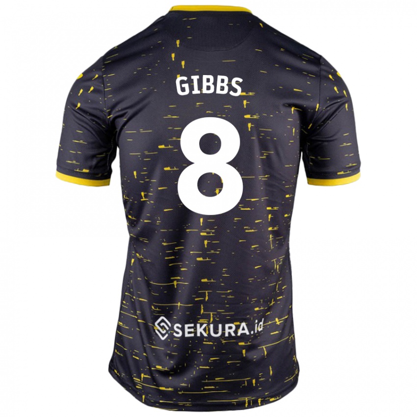 Férfi Liam Gibbs #8 Fekete Sárga Idegenbeli Jersey 2024/25 Mez Póló Ing