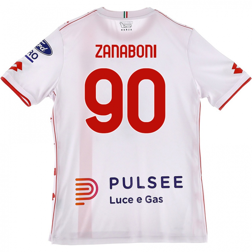 Férfi Emanuele Zanaboni #90 Fehér Piros Idegenbeli Jersey 2024/25 Mez Póló Ing