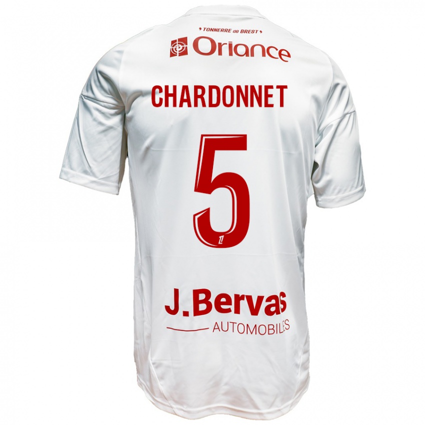 Férfi Brendan Chardonnet #5 Fehér Piros Idegenbeli Jersey 2024/25 Mez Póló Ing