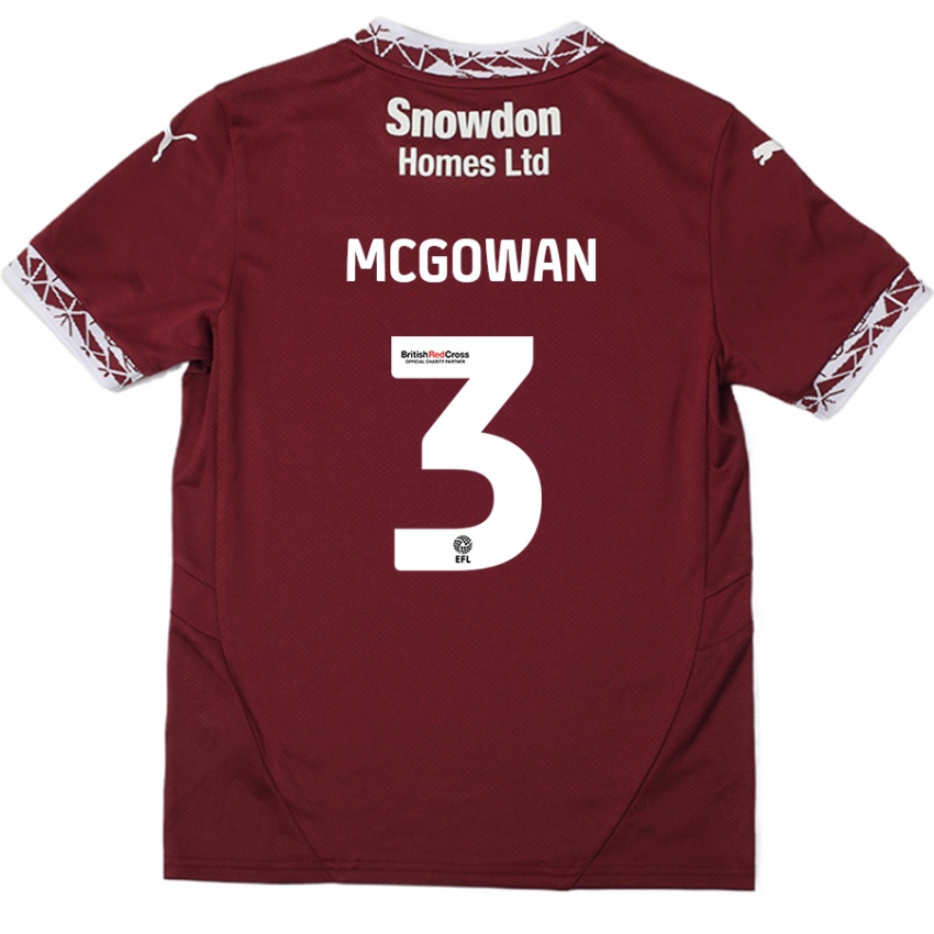 Női Aaron Mcgowan #3 Burgundia Hazai Jersey 2024/25 Mez Póló Ing